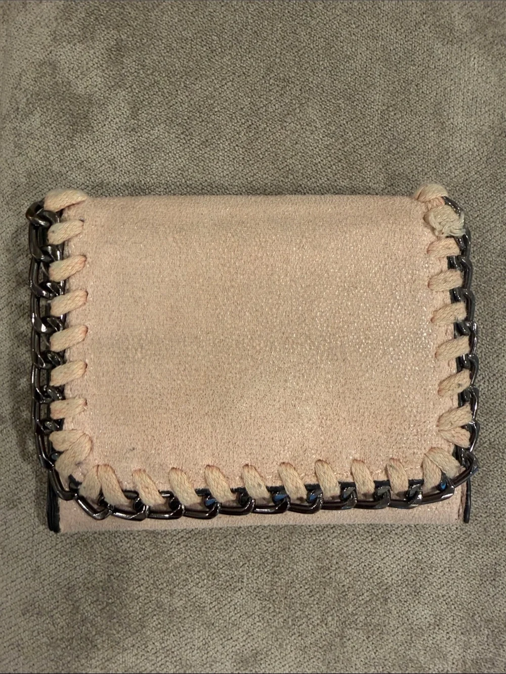 Suede Chain-Trim Small Wallet in Light pink.